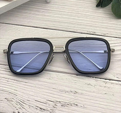 Unisex Blue Silver Retro Square Sunglass