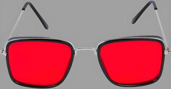 Unisex Red Silver Retro Square Sunglass