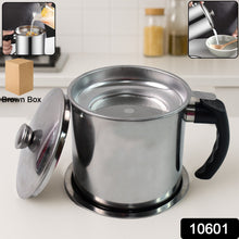 Stainless Steel Oil Strainer Pot With Lid And Filter Mesh (1 Set)